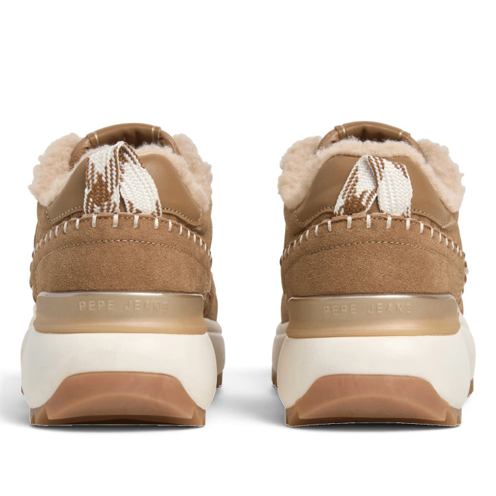 Zapatillas Pepe Jeans Kimi de mujer marrones de ante con borreguito - Querol online