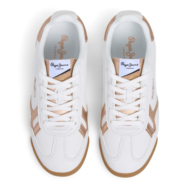 Zapatillas Pepe Jeans Vinnie Basic de niña blancas con detalles dorados - Querol online