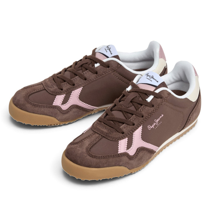 Sabatilles Pepe Jeans Vinnie Retro marrons amb detalls roses i sola caramel - Querol online