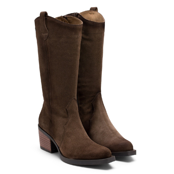 BOTAS COWBOY DE PIEL CON CREMALLERA NURIA MOKA PORRONET - Querol online