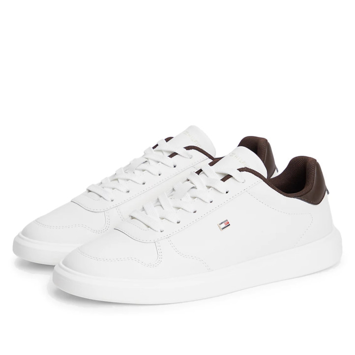 Zapatillas Tommy Hilfiger de mujer blancas de piel con detalles marrones - Querol online