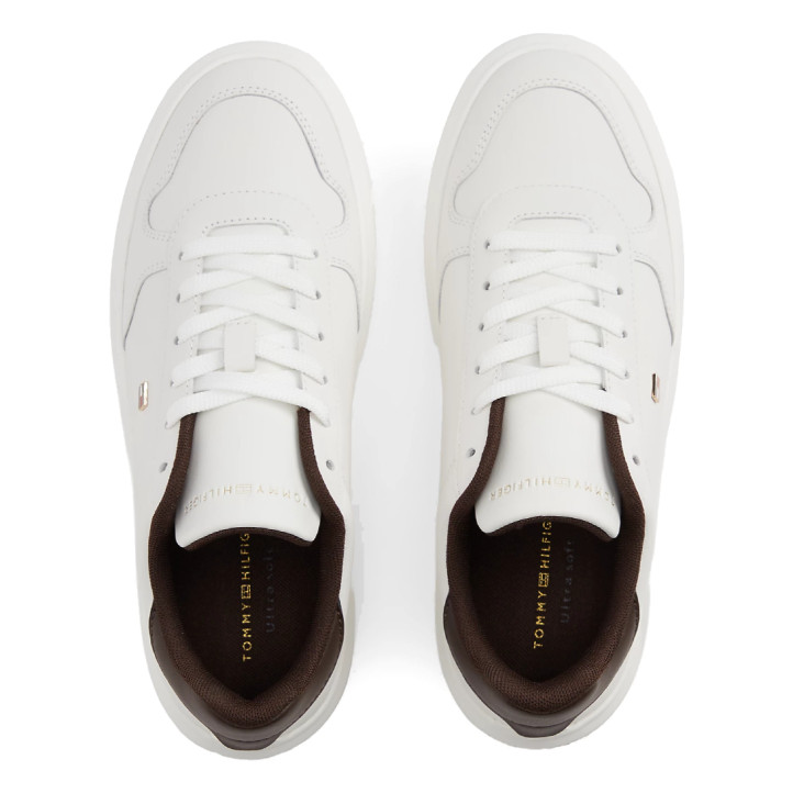 Zapatillas Tommy Hilfiger de mujer blancas de piel con detalles marrones - Querol online
