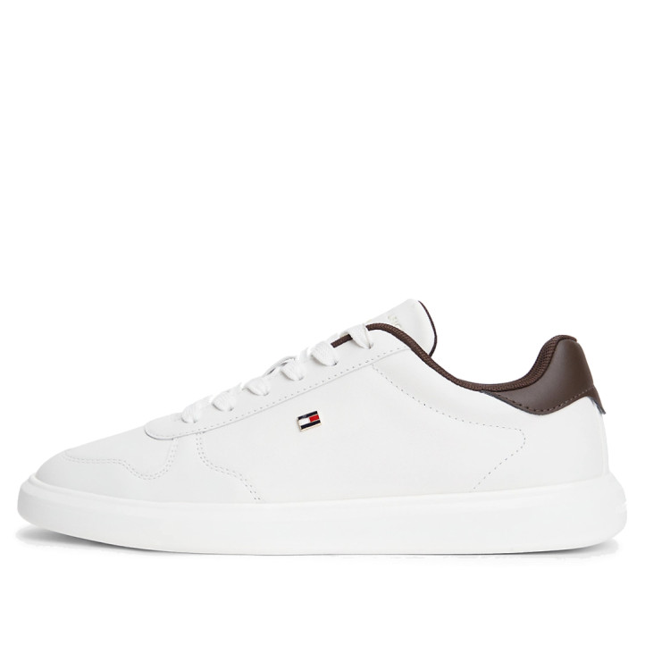 Zapatillas Tommy Hilfiger de mujer blancas de piel con detalles marrones - Querol online
