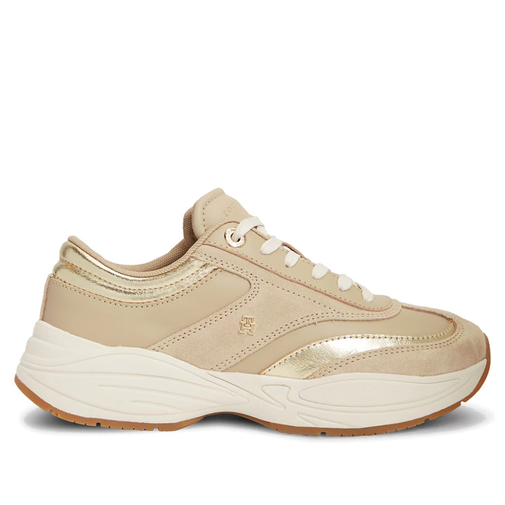 Sabatilles Tommy Hilfiger de dona beix de camussa amb detalls daurats - Querol online