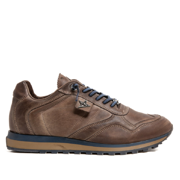 Sabatilles Cetti d'home marrons de pell amb cordons blaus - Querol online