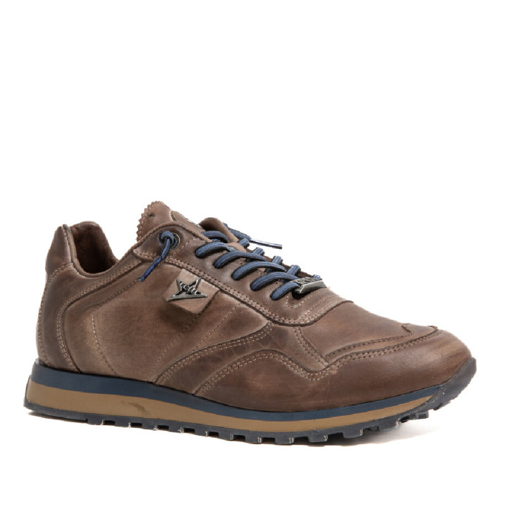 Zapatillas Cetti de hombre marrones de piel con cordones azules - Querol online