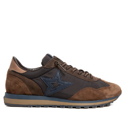Sabatilles Cetti d'home marrons de camussa i mesh amb detalls blaus - Querol online