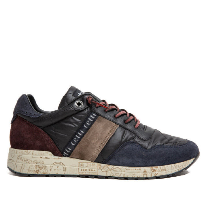 Zapatillas Cetti de hombre negras con ante multicolor y suela estampada - Querol online