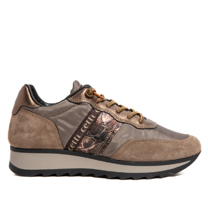 Zapatillas Cetti de mujer beige y marrones con detalles metalizados en bronce - Querol online