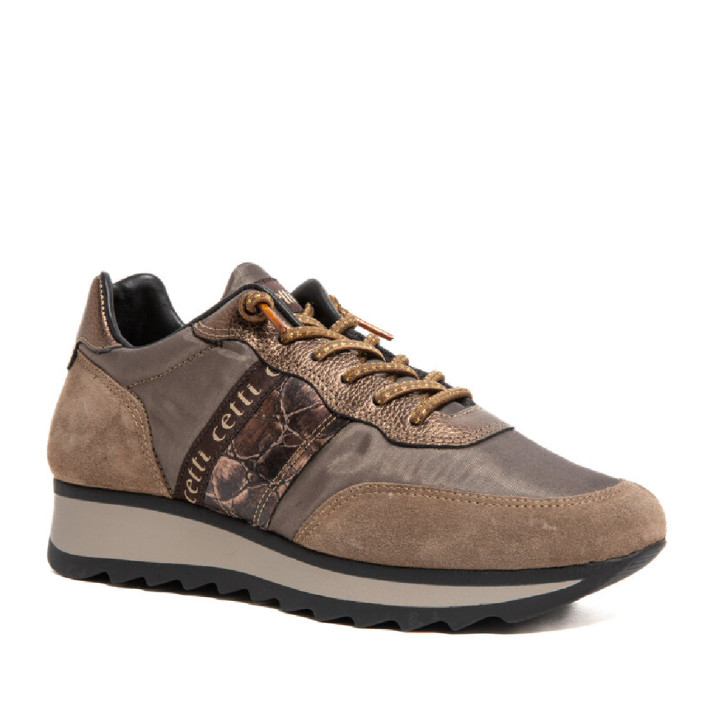 Zapatillas Cetti de mujer beige y marrones con detalles metalizados en bronce - Querol online