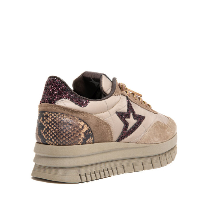 Zapatillas Cetti XL de mujer beige con detalles animal print y glitter - Querol online