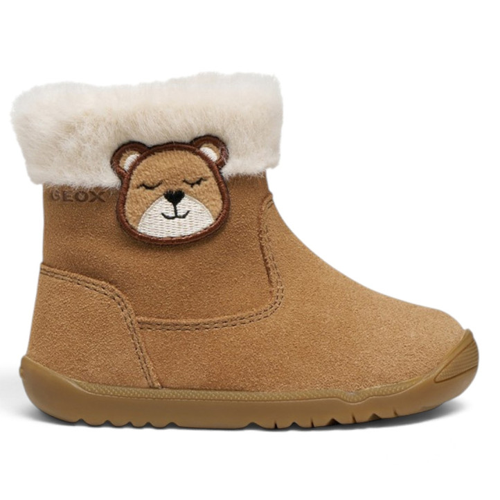 Botins Geox Macchia de niña color coñac de ante con pelo y osito - Querol online
