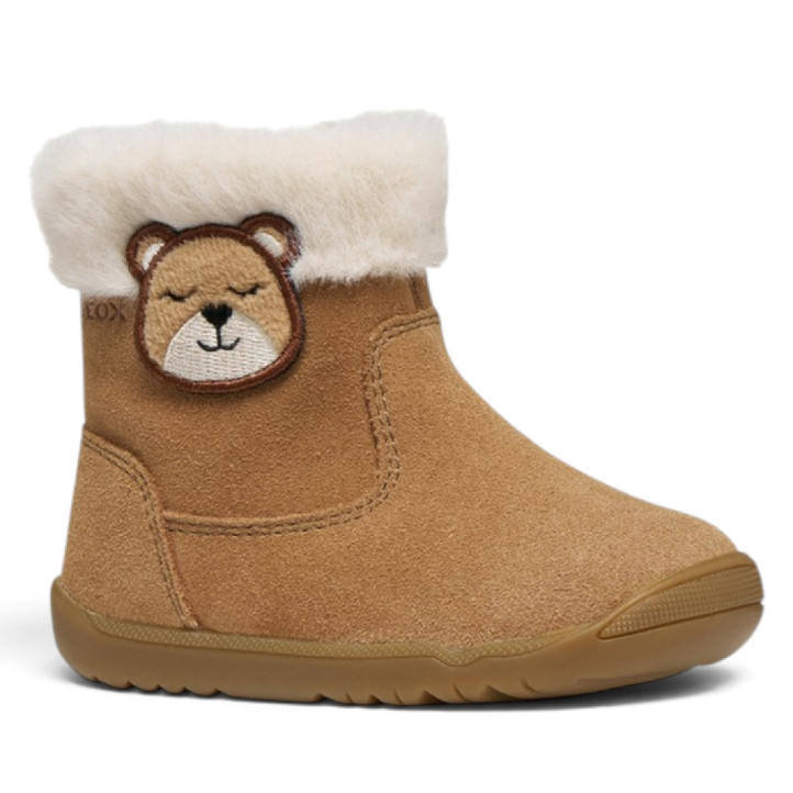 Botins Geox Macchia de niña color coñac de ante con pelo y osito - Querol online