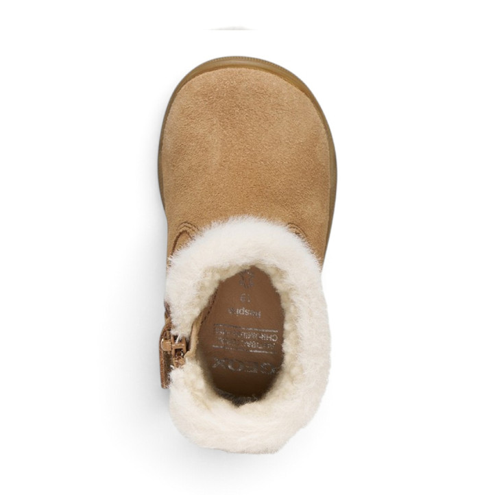 Botins Geox Macchia de niña color coñac de ante con pelo y osito - Querol online