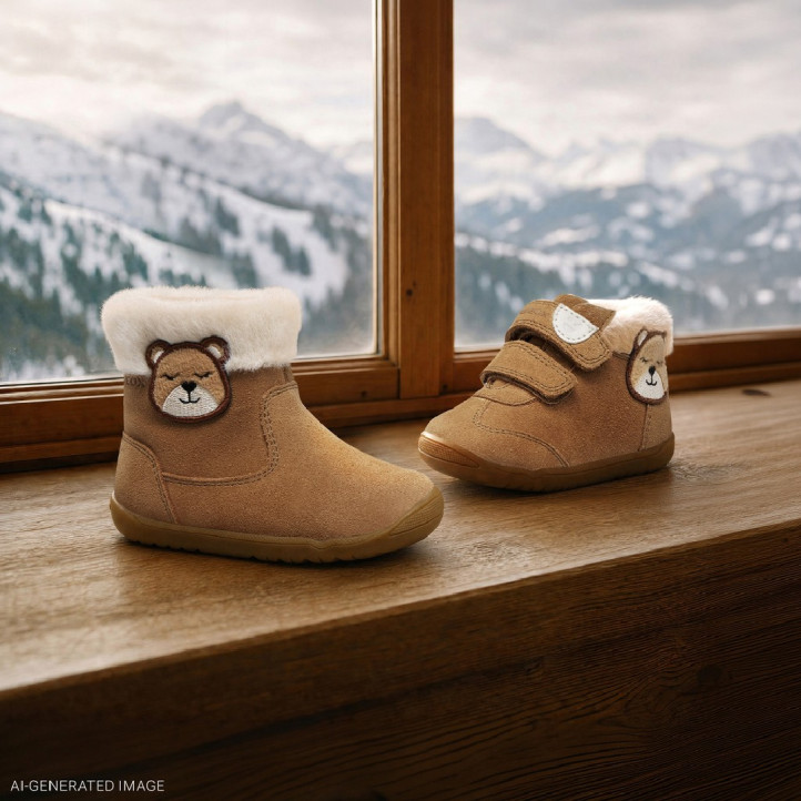 Botins Geox Macchia de niña color coñac de ante con pelo y osito - Querol online