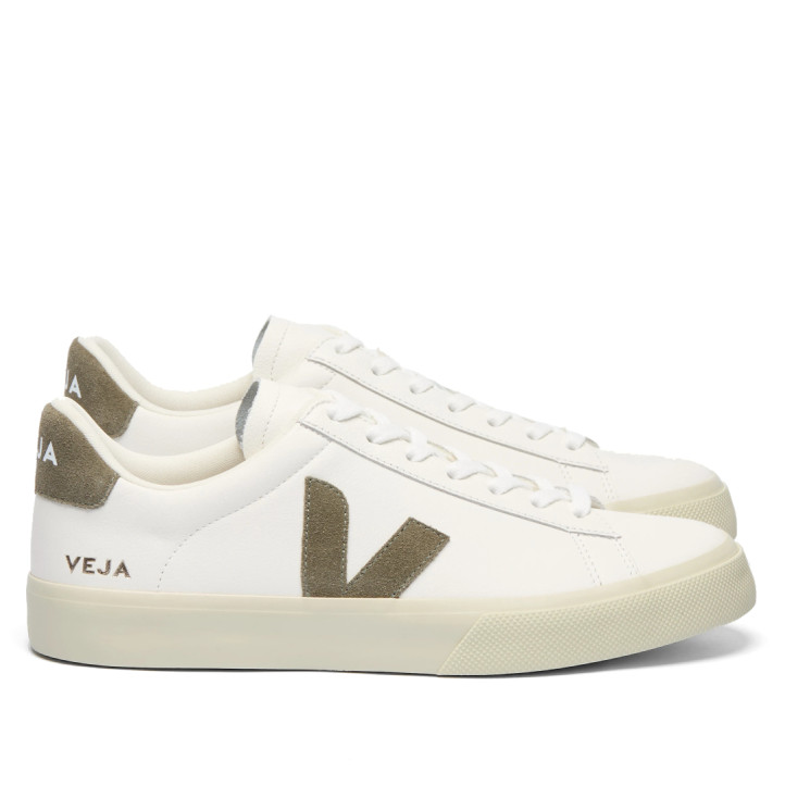 Zapatillas VEJA Campo de piel blancas con detalles kaki para hombre - Querol online