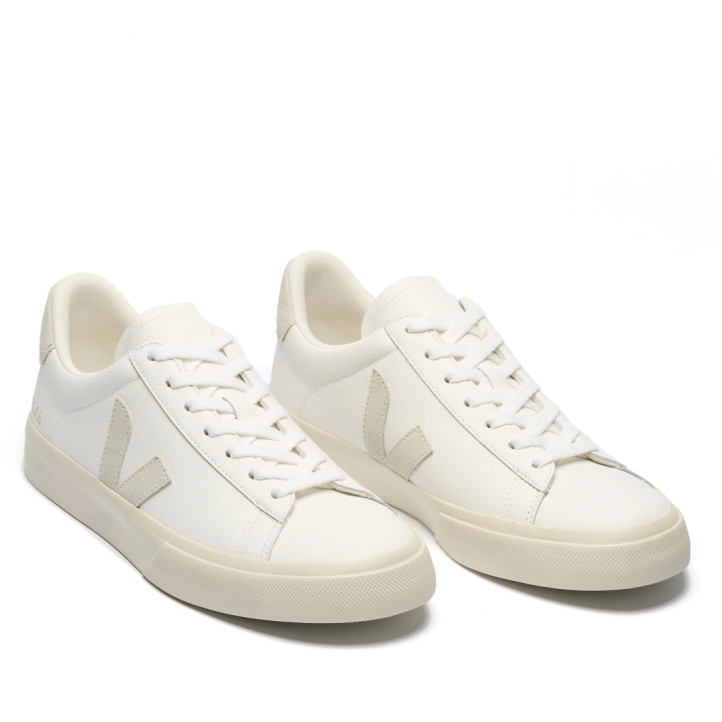 Zapatillas VEJA Campo de mujer blancas de piel con detalles beige - Querol online