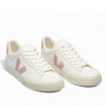 Zapatillas VEJA Campo de mujer blancas de piel con detalles rosas