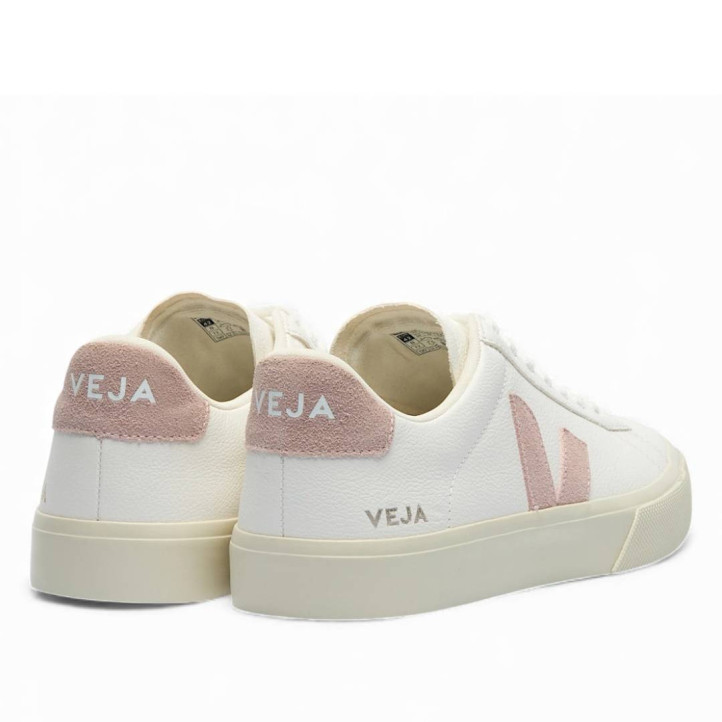 Zapatillas VEJA Campo de mujer blancas de piel con detalles rosas - Querol online
