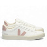 Zapatillas VEJA Campo de mujer blancas de piel con detalles rosas