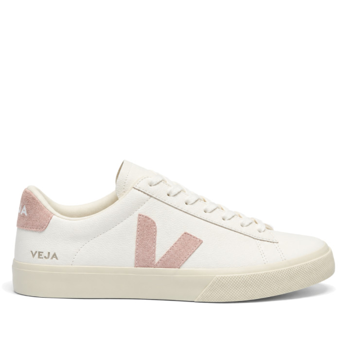 Zapatillas VEJA Campo de mujer blancas de piel con detalles rosas - Querol online