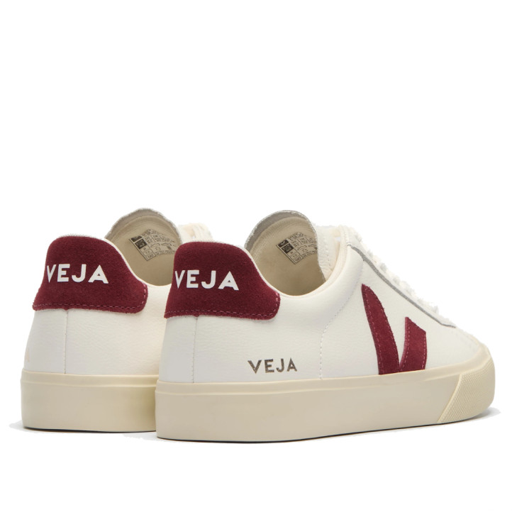 Zapatillas VEJA Campo de mujer blancas de piel con detalles granates - Querol online
