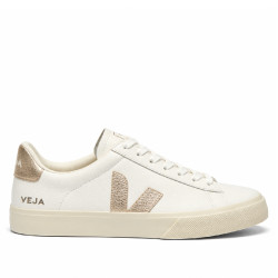 Zapatillas VEJA Campo de mujer blancas de piel con detalles dorados - Querol online