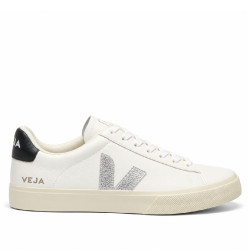 Zapatillas VEJA Campo de mujer blancas de piel con detalles plateados y negros - Querol online