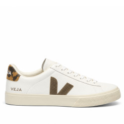 Zapatillas VEJA Campo de mujer blancas de piel con detalles marrones y animal print - Querol online