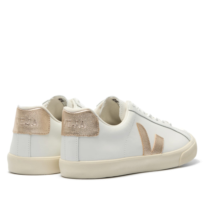Zapatillas VEJA Esplar de mujer blancas de piel con detalles dorados - Querol online