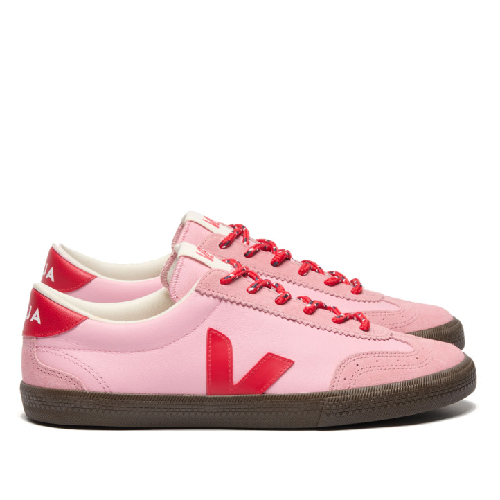 Zapatillas VEJA Volley de mujer rosas de piel con detalles rojos - Querol online