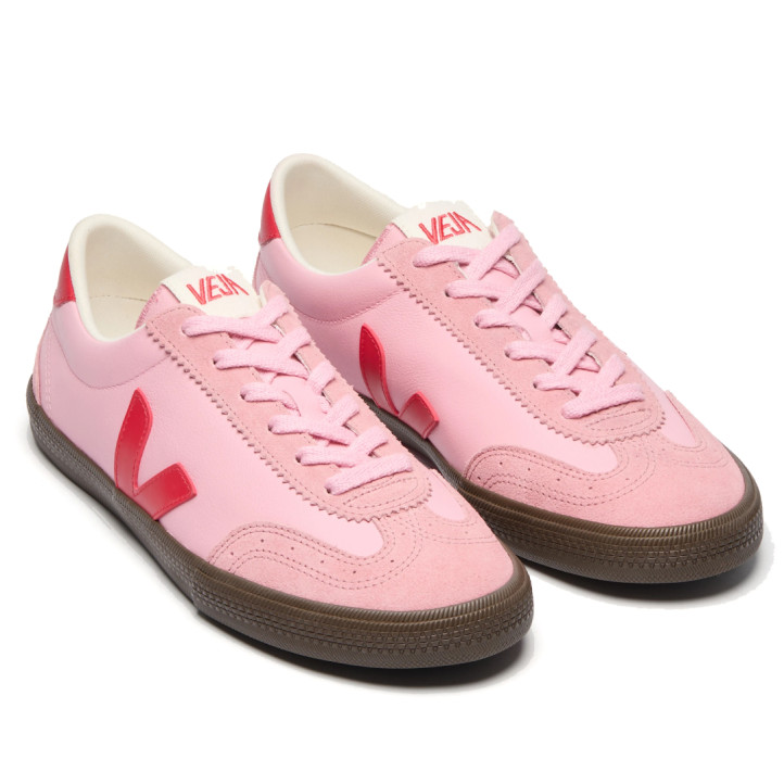 Zapatillas VEJA Volley de mujer rosas de piel con detalles rojos - Querol online