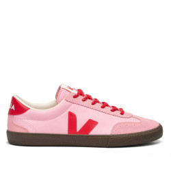 Zapatillas VEJA Volley de mujer rosas de piel con detalles rojos - Querol online