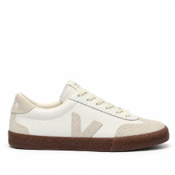 Zapatillas VEJA Volley de mujer blancas de piel con detalles beige y suela marrón - Querol online