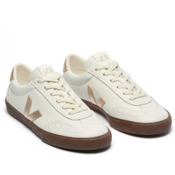Zapatillas VEJA Volley de mujer blancas de piel con detalles dorados y suela marrón - Querol online