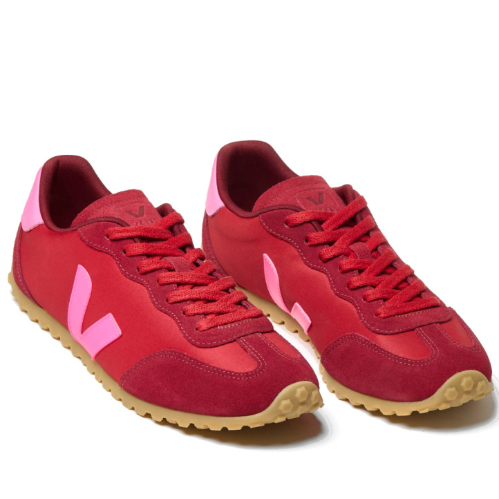 Zapatillas VEJA GT de mujer rojas con detalles rosas y suela caramelo - Querol online