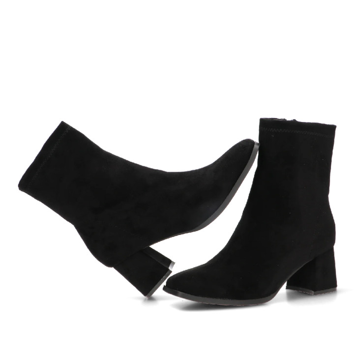Botines tacón ETIKA negros de antelina con tacón para mujer - Querol online
