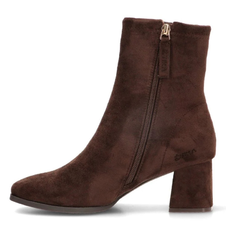 Botines tacón ETIKA marrones de antelina con tacón para mujer - Querol online