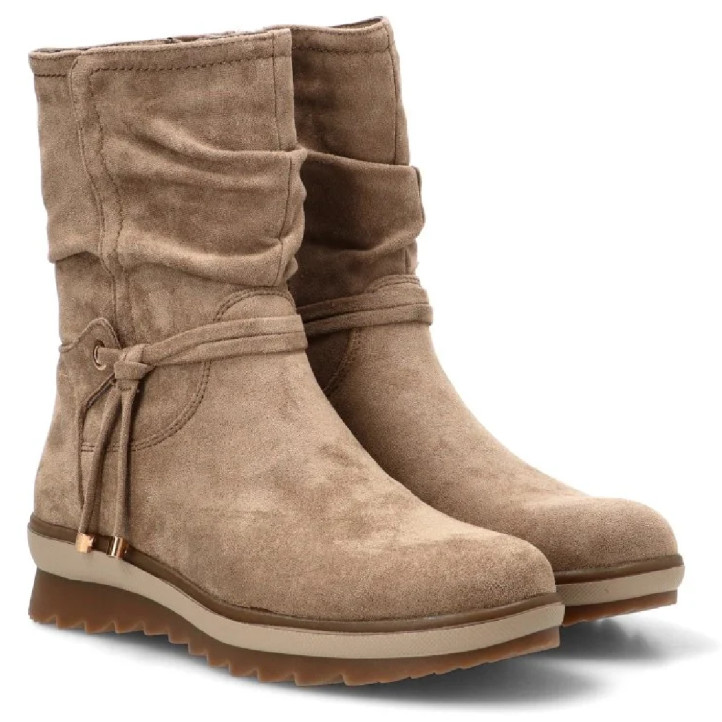 Botines planos ETIKA Anger taupe con caña arrugada y suela dentada para mujer - Querol online