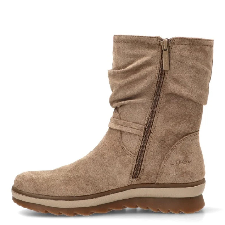Botins plans ETIKA Anger taupe amb canya arrugada i sola dentada per a dona - Querol online