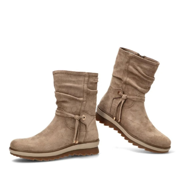 Botines planos ETIKA Anger taupe con caña arrugada y suela dentada para mujer - Querol online