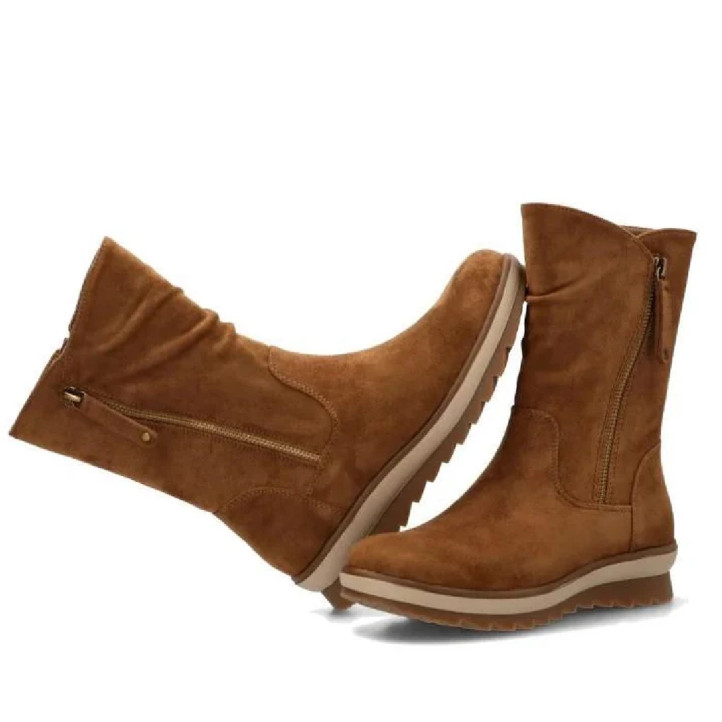 Botins plans ETIKA Camelia camel planes amb cremallera i sola dentada per a dona - Querol online