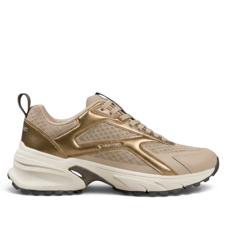 Zapatillas deportivas Calvin Klein Mesh Hike Runner Hybrid beige y doradas para mujer - Querol online