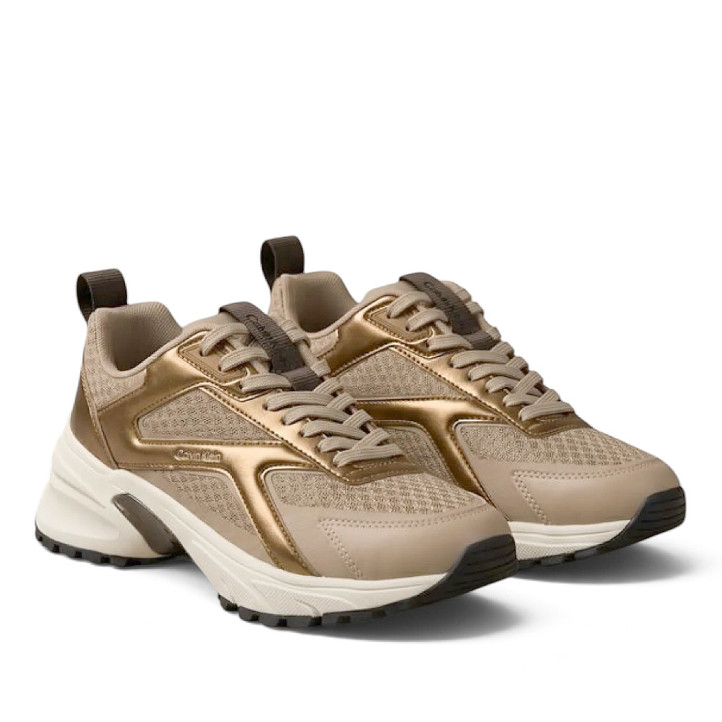 Sabatilles esportives Calvin Klein Mesh Hike Runner Hybrid beix i daurades per a dona - Querol online