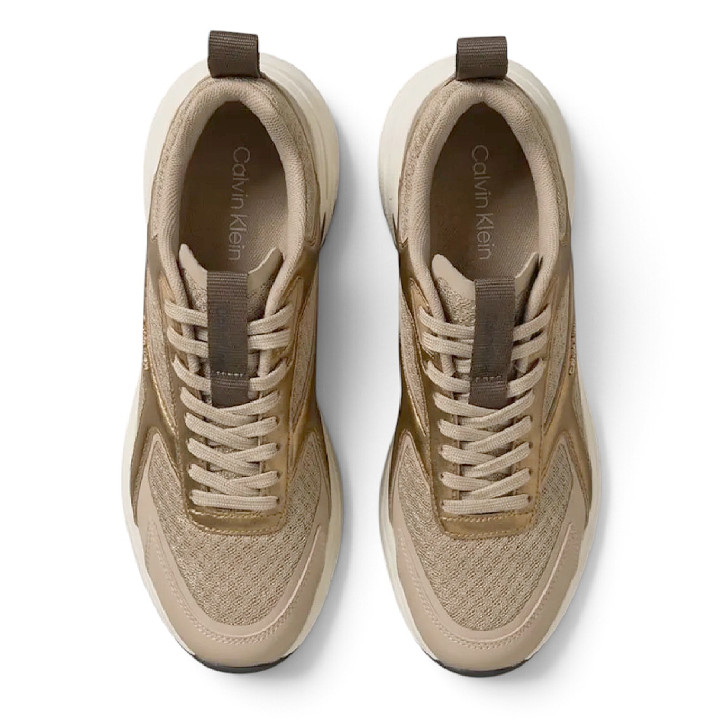 Zapatillas deportivas Calvin Klein Mesh Hike Runner Hybrid beige y doradas para mujer - Querol online
