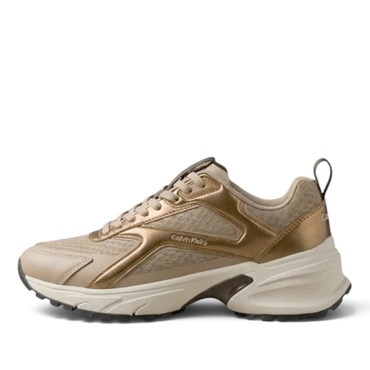 Zapatillas deportivas Calvin Klein Mesh Hike Runner Hybrid beige y doradas para mujer - Querol online