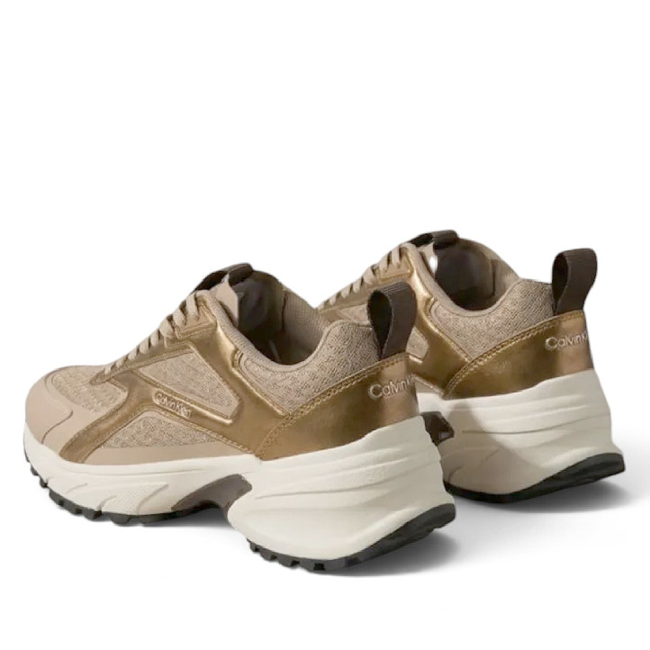 Zapatillas deportivas Calvin Klein Mesh Hike Runner Hybrid beige y doradas para mujer - Querol online