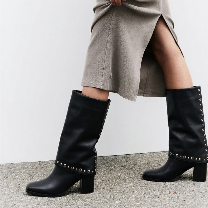 Botas tacón ETIKA Eternal negras con tacón y detalle de tachas para mujer - Querol online