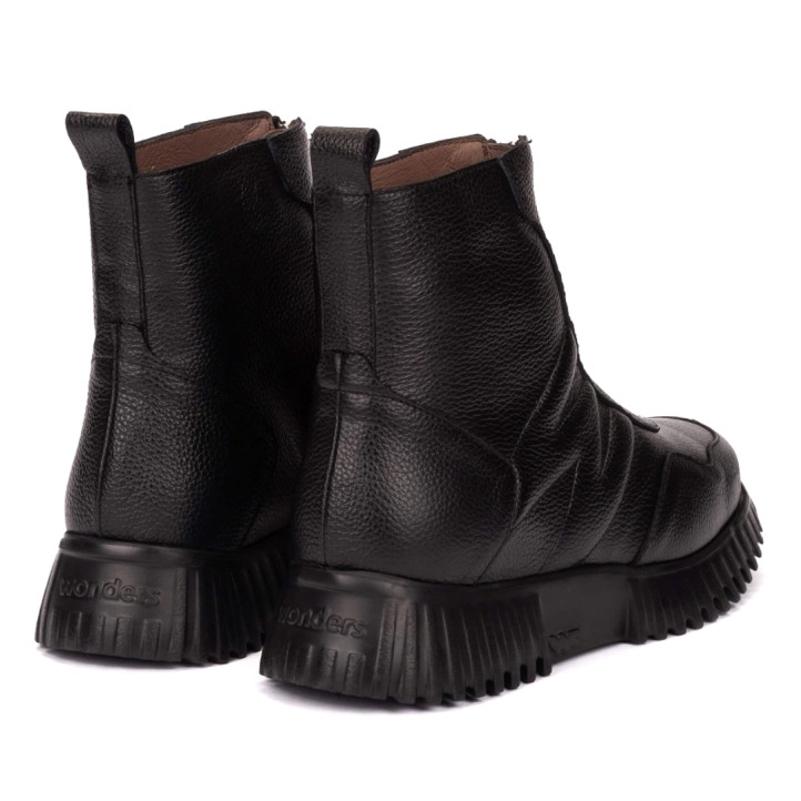 Botins Wonders FLEXFLY 25 botins de dona negres de pell amb cremallera frontal - Querol online
