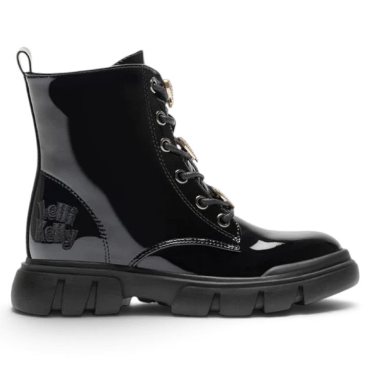 Botins LELLI KELLY Gemma de xarol negre amb cors brillants per a nena - Querol online